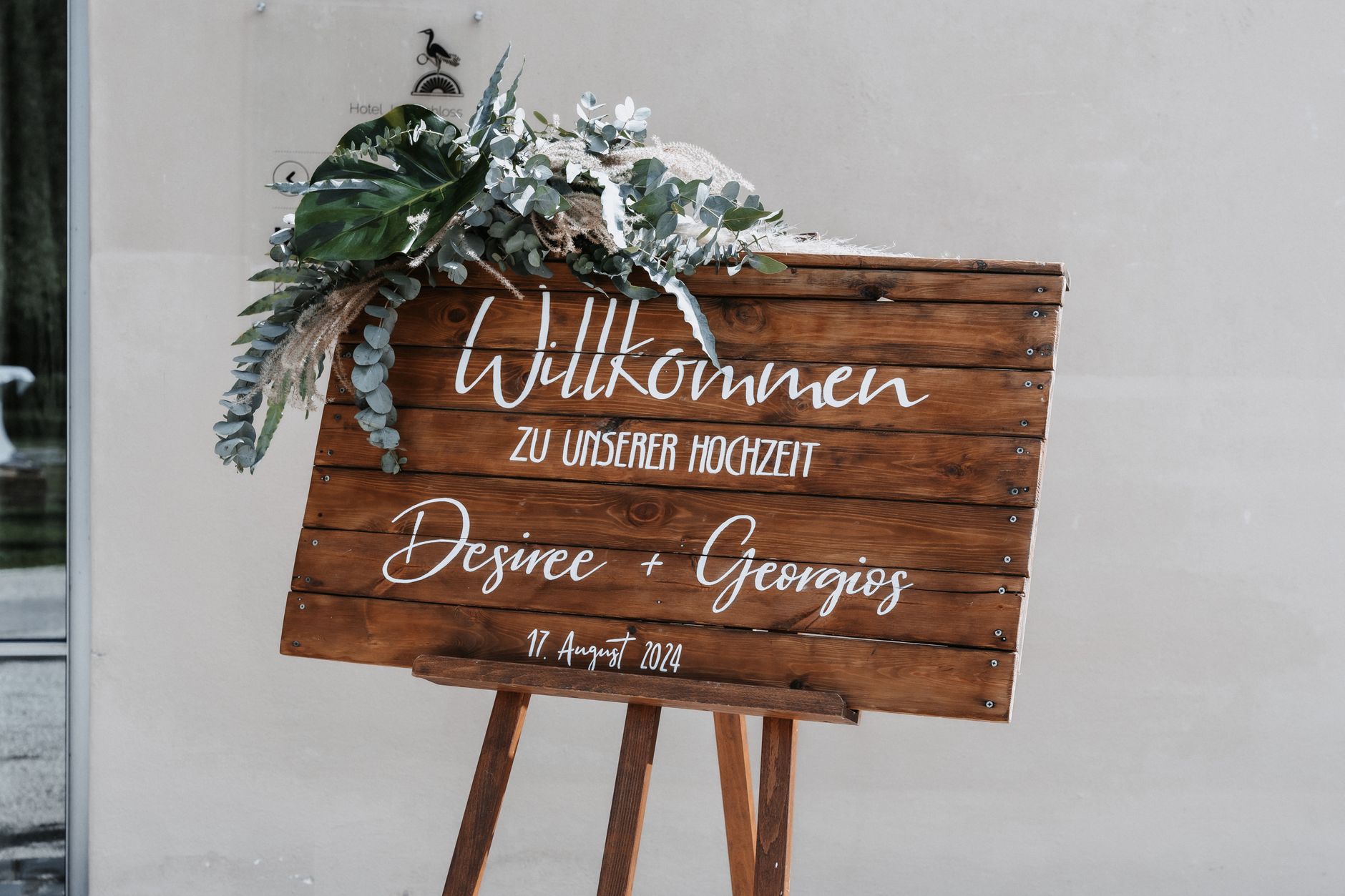 Calligraphed place cards and a painted seating chart